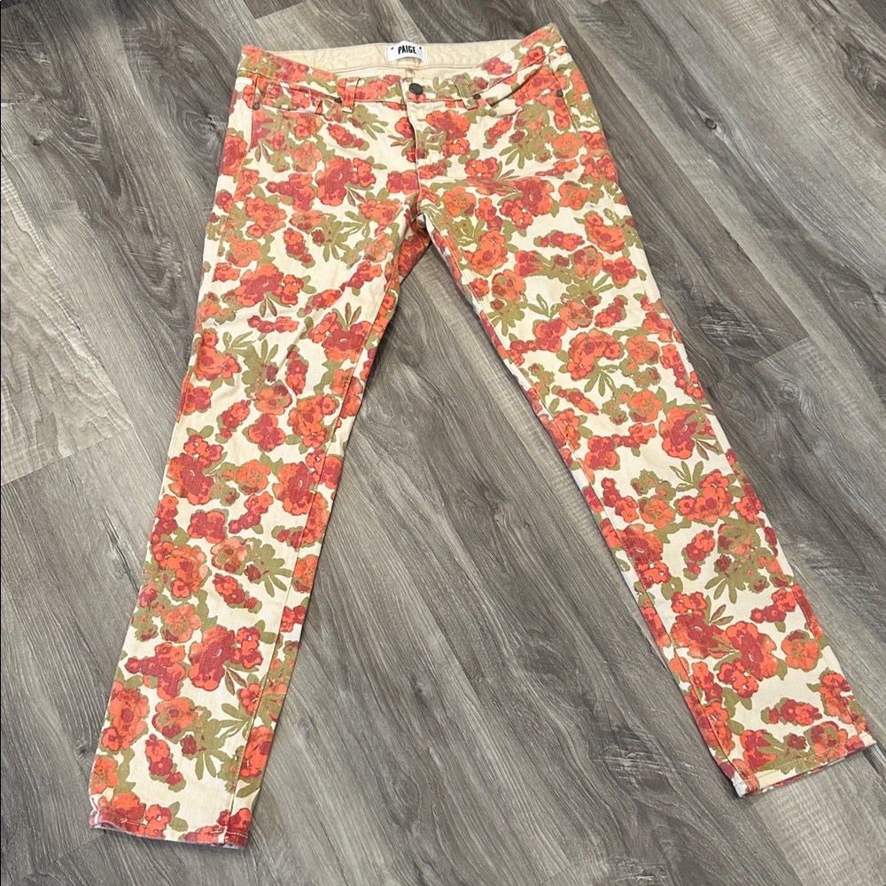 PAIGE FLORAL PRINT JEANS Skyline Ankle Peg 30 EUC - Picture 4 of 11